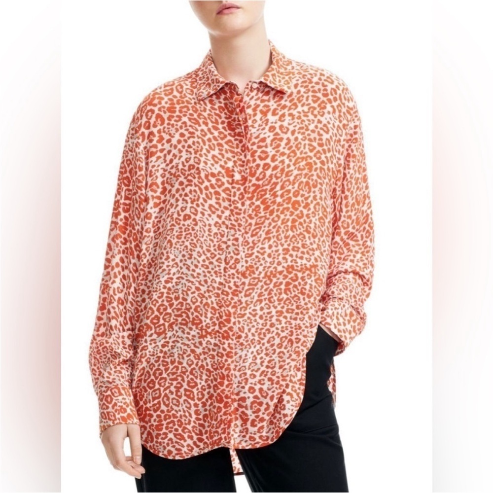 MAJE Red/ Orange Leopard Print Capona Blouse M (2)